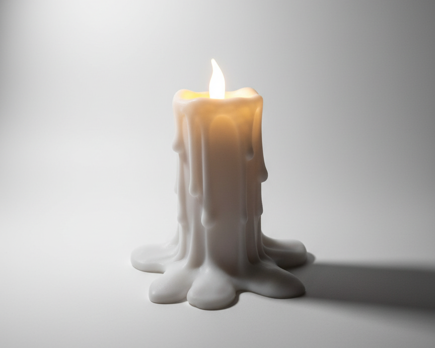 Zijaanzicht kunststof kaars met LED